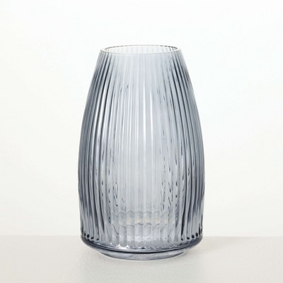 Sullivans 8" Ribbed Gray Glass Vase