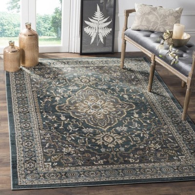 Teal and Grey Traditional Floral 4' x 6' Area Rug