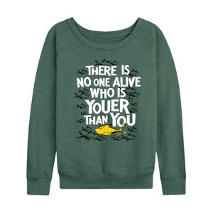 Women's - Dr. Seuss - No one Is Youer Than You Lightweight French Terry Wide Neck Long Sleeve Shirt - 1 of 4