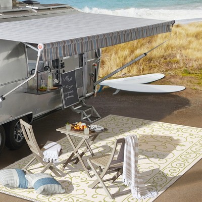 Charleston Green and Cream Synthetic Flat Woven Reversible Rug