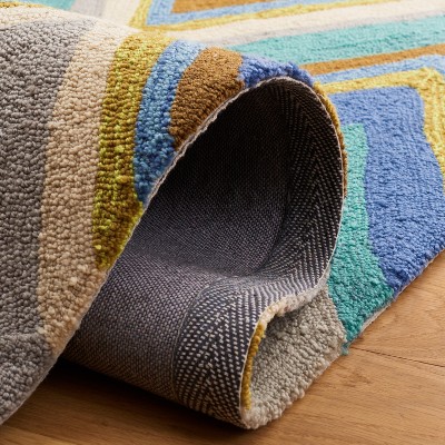 Blue and Multicolor Chevron Hand-Knotted Synthetic Area Rug, 8' x 10'
