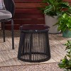 Outdoor Round Side Table with Metal Frame,Patio Accent Table with Tempered Glass Top,Modern Rope Side Table for Balcony-Cuddlewood - 3 of 4