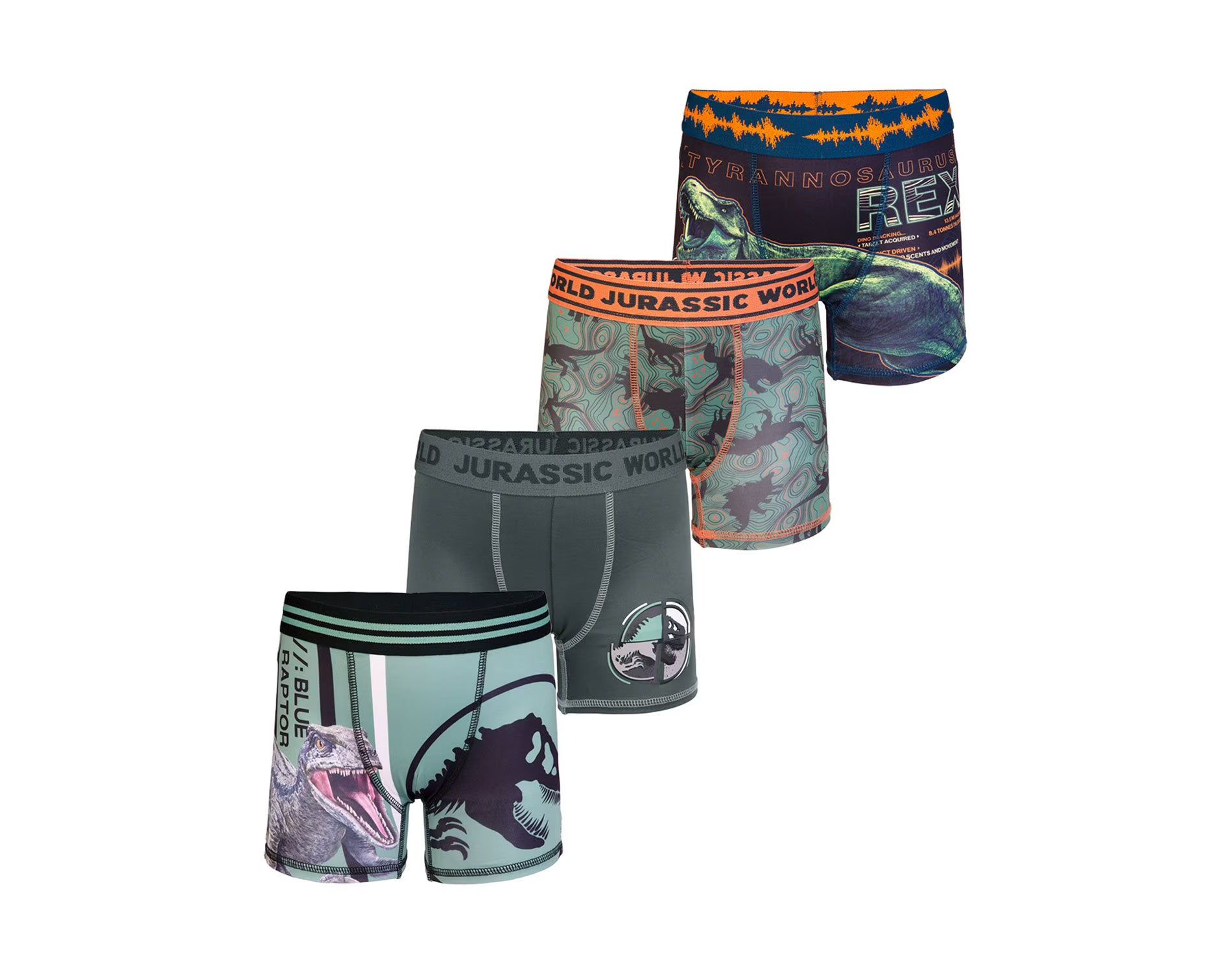 Jurassic World Boys 4-Pack Athletic Boxer Briefs, T-Rex and Blue Underwear Set, Multicolor