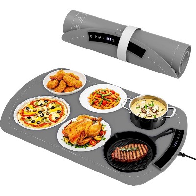 ZAFRO 7-Temp Food Warming Mat, 250W Low Energy Consumption (104°F-212°F), 6H Timer & Child Lock, Ultra-Thin Roll-Up Buffet Hot Plate,Grey