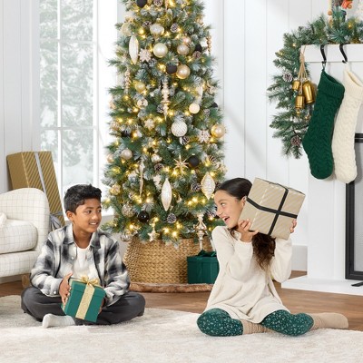 7.5ft Frosted Pine Slim Christmas Tree with Multicolor LED Lights