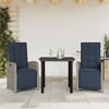 vidaXL 3-Piece Poly Rattan Bistro Set with Adjustable Reclining Chairs & Glass Table - Navy Cushions, Washable Covers, Outdoor Use - 2 of 4
