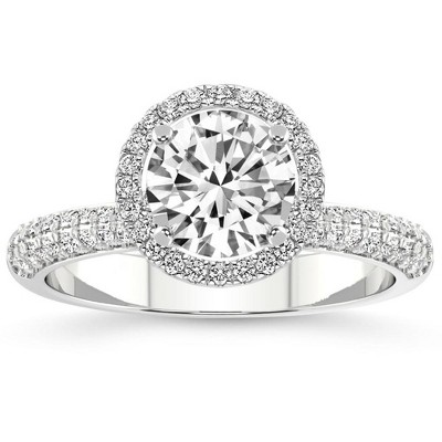 Pompeii3 .86Ct Pave Diamond Halo Engagement Ring Lab Created White, Yellow, or Rose Gold
