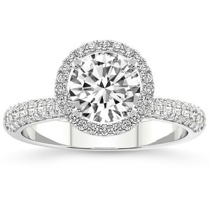 Pompeii3 .86Ct Pave Diamond Halo Engagement Ring Lab Created White, Yellow, or Rose Gold - 1 of 4