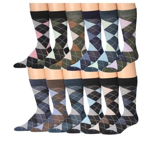 JAMES FIALLO Mens 12 Pairs Heathered Colored Argyle Colorful Patterned Dress Socks for Men - 1 of 4