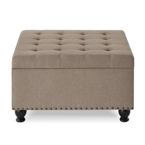 FONTOI Square Storage Ottoman with Wooden Legs, Coffee Table with Nail Trims for Living Space, Linen, 30"*18"*30" - 1 of 4