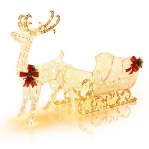 Costway 6 FT Christmas Lighted Reindeer & Santa's Sleigh W/ 215 LED Lights & 4 Stakes - 1 of 4