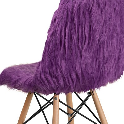Purple Faux Fur and Beechwood Accent Chair with Metal Bracing