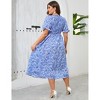 Clearlove Women's Plus Size Square Neck Puff Short Sleeve Self Tie Front A Line Dress - 3 of 4