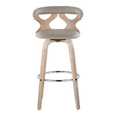 Set of 2 Light Gray Faux Leather and White Washed Wood Swivel Barstools
