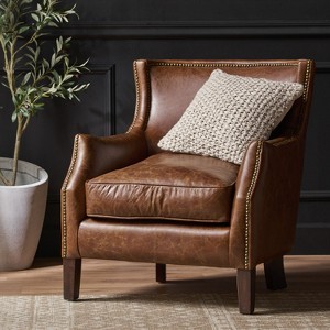 Christopher Knight Home Njord Contemporary Top Grain Leather Upholstered Club Chair with Nailhead Trim - 1 of 4