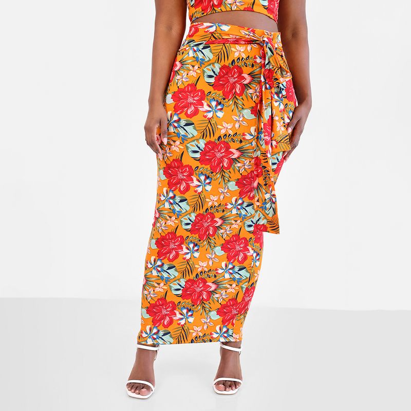 Rebdolls Women's Noemi Tropical Print Bodycon Maxi Skirt, 1 of 4