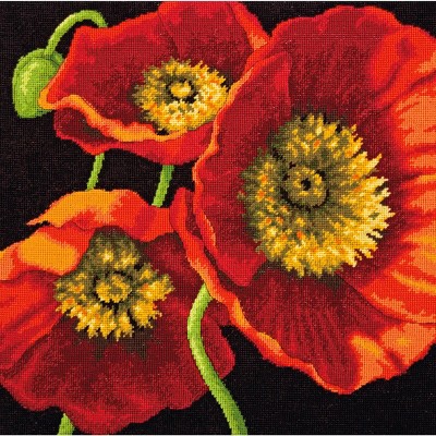 Dimensions Needlepoint Kit 14"X14"-Red Poppy Trio Stitched In Wool & Thread