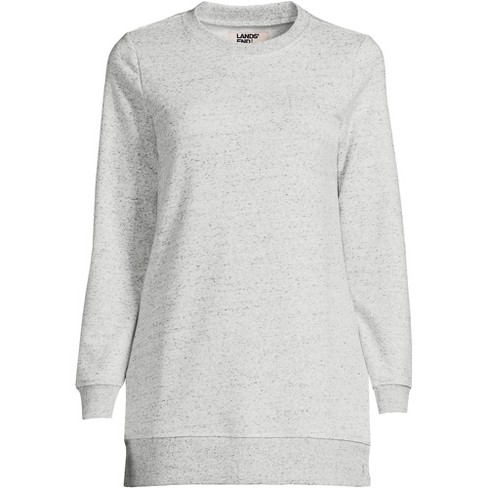 Lands' End Women's Serious Sweats Crewneck Long Sleeve Sweatshirt Tunic -  Small - Gray Flecked Heather