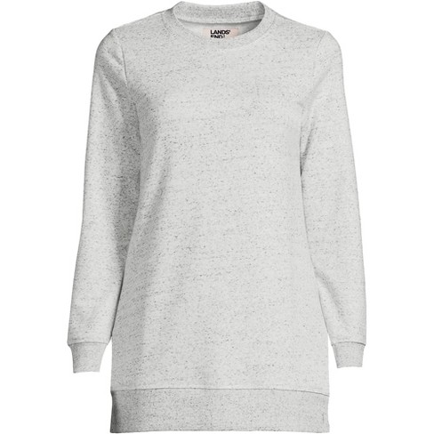 Lands' End Women's Serious Sweats Crewneck Long Sleeve Sweatshirt Tunic -  Large - Gray Flecked Heather