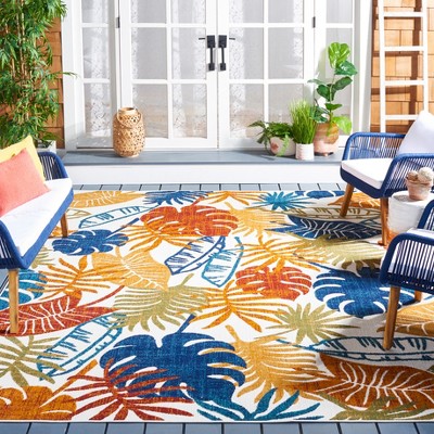Cream and Red Floral Easy-Care Synthetic 5' Square Area Rug