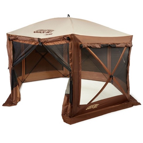 Clam 12.5'x12.5' 6 Sided Quick-set Pavilion Gazebo Screen Tent With Stakes And Carry - Brown :