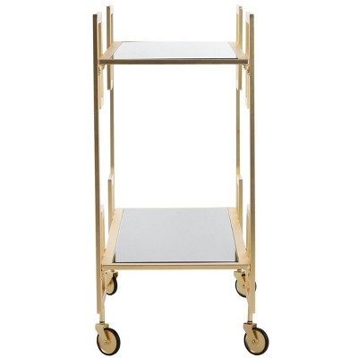 Eliza Brass and Black Glass 2-Tier Bar Cart with Latticework