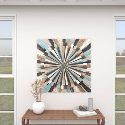 Multicolored Wood Starburst Carved Wall Decor 36"