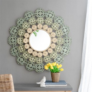 38"Hollow Design Round Mirror,Iron Art Decorative Mirror,Bronze Decorative Antique Wall Mirror With Gradient Design,French Mirror-The Pop Home - 1 of 4