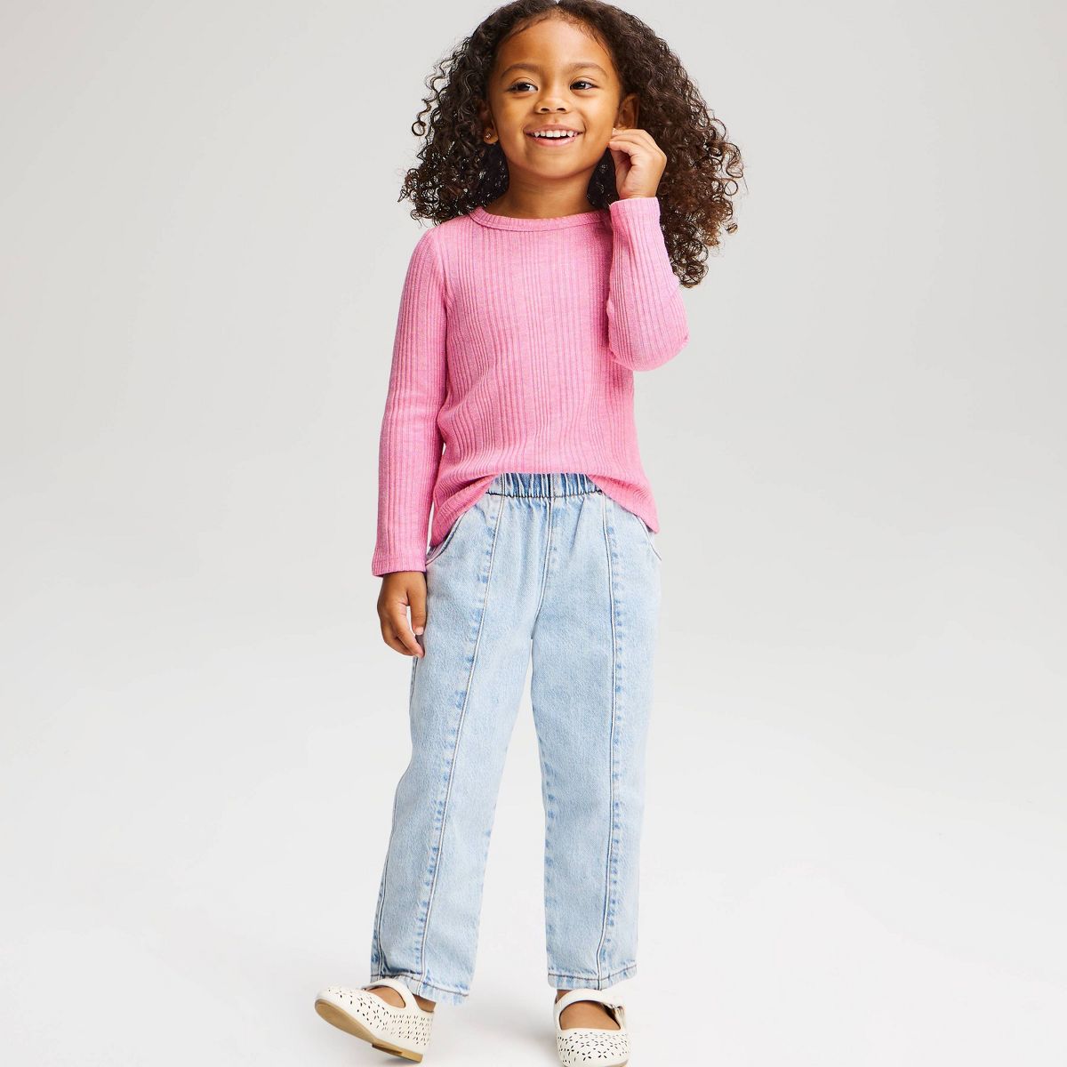 Baby & Toddler Girls' Solid Ribbed Long Sleeve T-Shirt - Cat & Jack™ - thumbnail 4