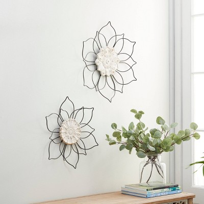 Rattan Floral Daisy Wall Decor With Metal Wire Brown - Olivia & May : Target