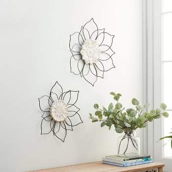 Set of 2 Metal Floral Wall Decors Black - Olivia & May