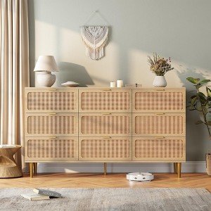 GustoWave 7-Drawer Rattan Dresser, Tall Chest of Drawers with Handwoven Doors and 5 Strong Metal Legs for Bedroom, Living Room Storage - 1 of 4