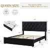 Full-Size Bed Frame, Vintage Velvet Upholstered Bedframe, 2 Storage Drawers, Wood slats, No Box Spring, Noise-Free, Black - 2 of 4