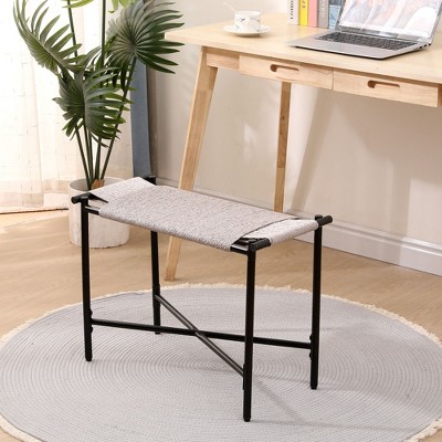 CAVINAS Small Ottoman Bench, Vanity Stools Handwoven Paper Rope Ottoman for Entryway Natural Footstool for Living Room