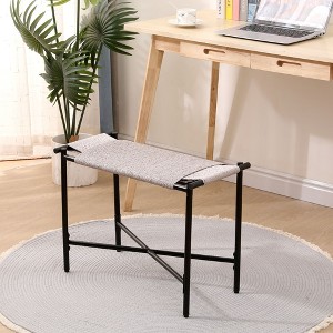 CAVINAS Small Ottoman Bench, Vanity Stools Handwoven Paper Rope Ottoman for Entryway Natural Footstool for Living Room - 1 of 4