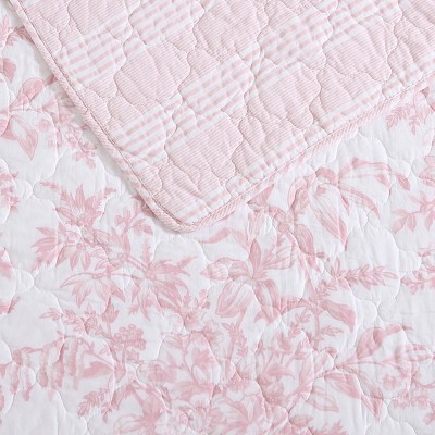 Pink Reversible Cotton Full Quilt Set with Shams