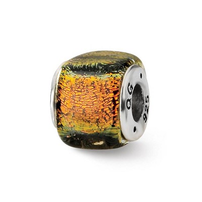 Black Bow Jewelry Square Orange Dichroic Glass Sterling Silver Bead Charm