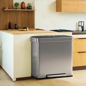 Kitchen, 16 Gallon (2 x 8 Gallon) Dual Compartment Garbage Can, 60L Pedal Recycling Bin, Stainless Steel, 15 Trash Bags Included - 1 of 4