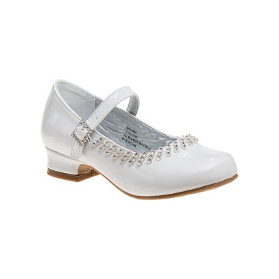 Josmo Girls' Toddler Dress Shoes - White Flower Mary Jane Shoe with Low Heels for Wedding Party