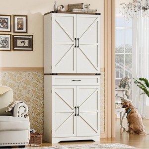Tall Storage Cabinet with Adjustable Shelves & Drawer, Freestanding Cupboard - 1 of 4