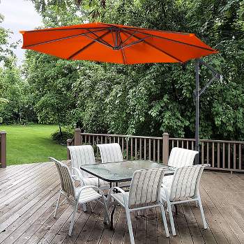 Costway 10 Ft Hanging Umbrella Patio Sun Shade Offset Outdoor Market Cross Base Orange