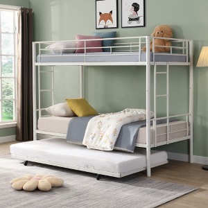 NicBex Twin Over Twin Bunk Bed,Metal Bunk Beds with Ladder and Trundle,Bunk Bed Frame for Adults,Kids,Box Spring Not Required,White - 1 of 4