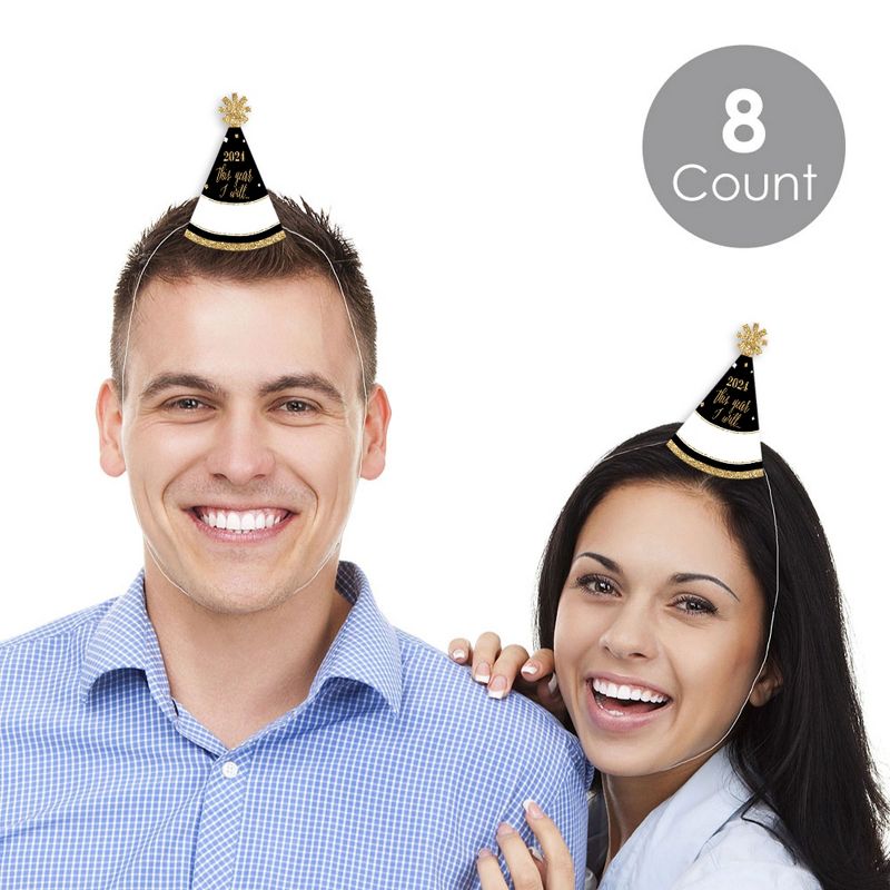 Big Dot of Happiness New Year's Eve - Gold - Mini Cone 2024 New Years Eve Resolution Party Hats - Small Little Party Hats - Set of 8, 2 of 9