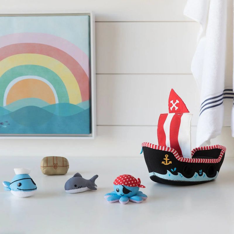 Manhattan Toy Neoprene Pirate Ship 5 Piece Floating Spill n Fill Bath Toy with Quick Dry Sponges and Squirt Toy, 5 of 9