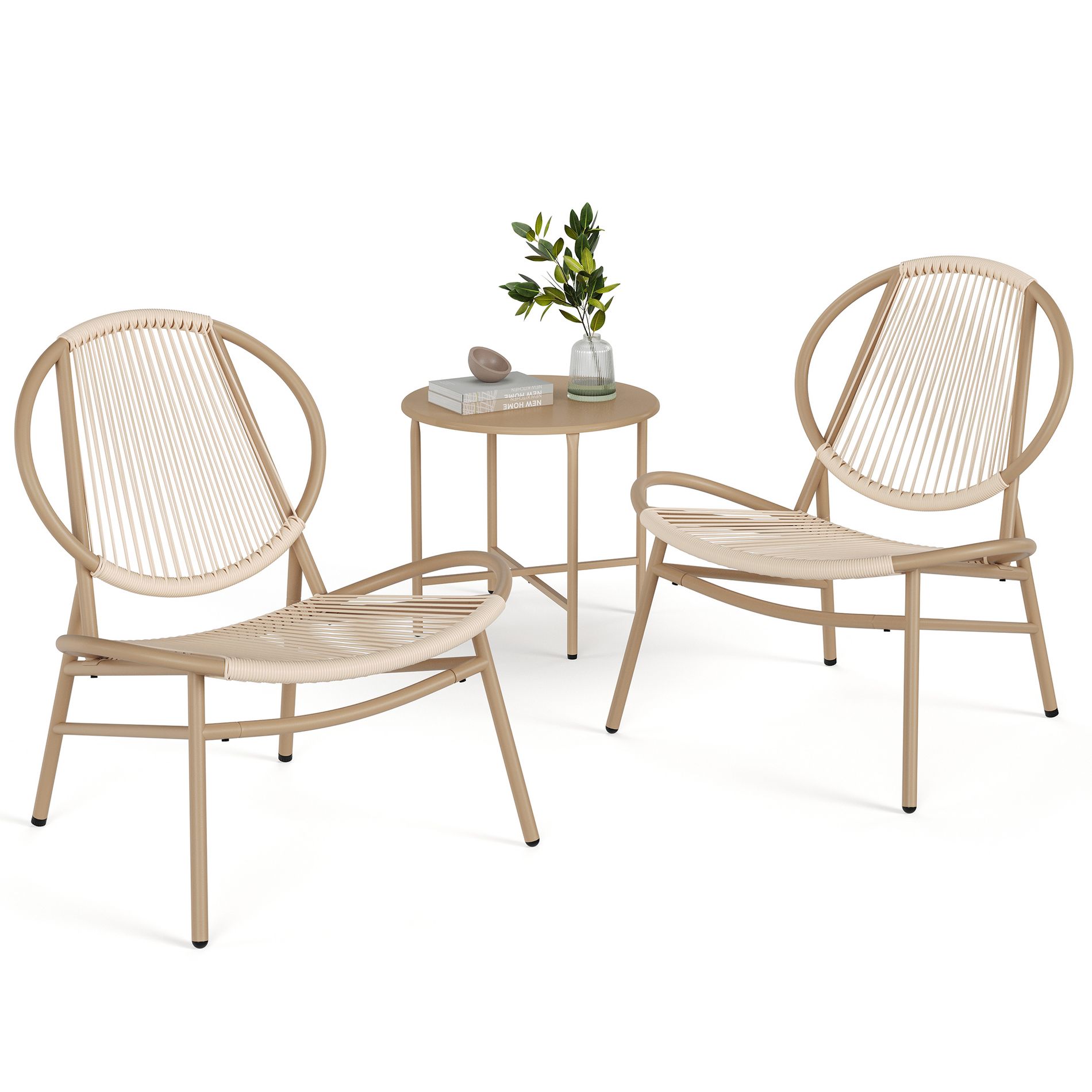 3 - Piece Camel Brown Patio & Garden Bistro Set - Acapulco Chairs, Side Table. Indoor/Outdoor Seating for Balcony & Porch