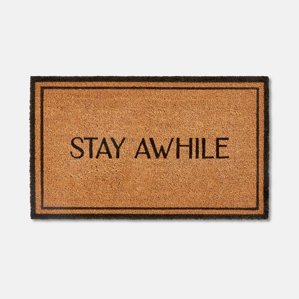 Photos - Doormat 1'6"x2'6" 'Stay Awhile' Coir  Black - Threshold™ designed with Stud