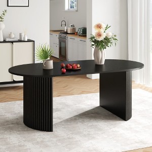 Wooakway 30"H Fashion Wooden Table Suitable for Kitchen Conference and Gaming Use with Double Pedestal Black/Walnut/Natural Wood - 1 of 4