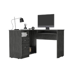 Vynxaria Bradford L-Shaped Desk - Smokey Oak Finish, Left Return, Retractable Keyboard Tray, Sleek Metal Drawer Handles - 1 of 4