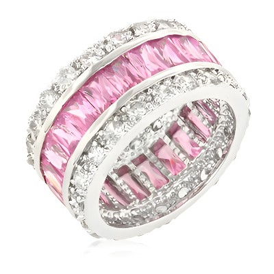 Slickblue Stylish Triple Row Pink Eternity Ring with Emerald Cut Cubic Zirconia – Sizes 5 to 11