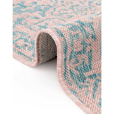Pink and Aqua Rectangular Outdoor Synthetic Rug